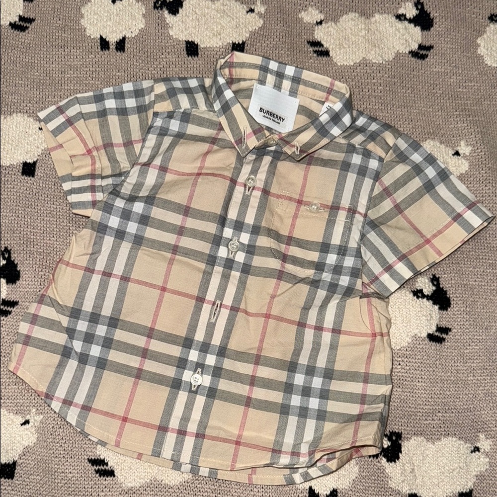 Burberry Brown and Gray Button Down Shirt Classic Plaid